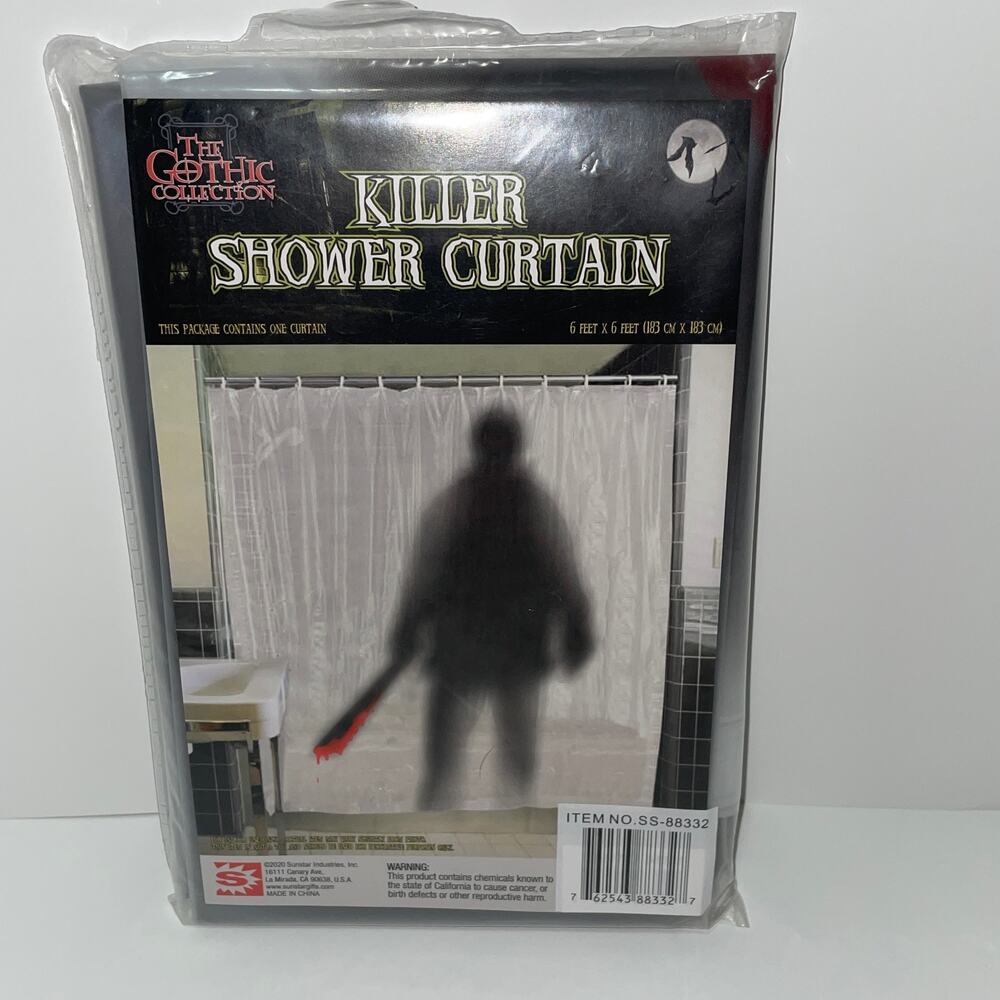 BLOODY MACHETE KILLER SHOWER CURTAIN HAUNTED HOUSE PROP DECORATION